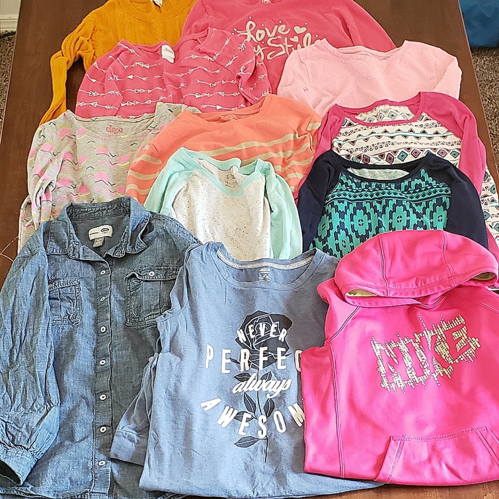 XL/14-16 Girls Long Sleeve Shirt Bundle (12 total)
